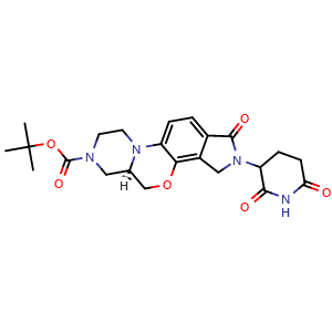Chemical structure of tert-butyl (7R)-13-(2,6-dioxopiperidin-3-yl)-14-oxo-9-oxa-2,5,13-triazatetracyclo[8.7.0.0,{2,7}.0,{11,15}]heptadeca-1(17),10,15-triene-5-carboxylate , AChemBlock AD271798