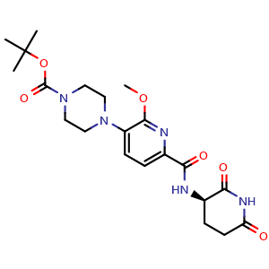 Chemical structure of tert-butyl 4-(6-{[(3R)-2,6-dioxopiperidin-3-yl]carbamoyl}-2-methoxypyridin-3-yl)piperazine-1-carboxylate , AChemBlock AD271800
