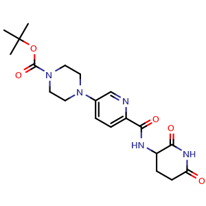 Chemical structure of tert-butyl 4-(6-[(2,6-dioxopiperidin-3-yl)carbamoyl]pyridin-3-yl)piperazine-1-carboxylate , AChemBlock AD271801