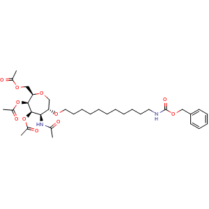 Chemical structure of [(2R,3R,4R,5R,6R)-3,4-bis(acetyloxy)-6-[(11-{[(benzyloxy)carbonyl]amino}undecyl)oxy]-5-acetamidooxepan-2-yl]methyl acetate , AChemBlock AD271818