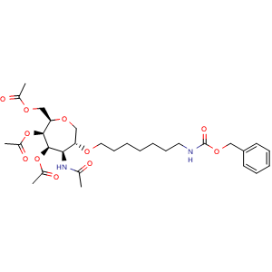 Chemical structure of [(2R,3R,4R,5R,6R)-3,4-bis(acetyloxy)-6-[(7-{[(benzyloxy)carbonyl]amino}heptyl)oxy]-5-acetamidooxepan-2-yl]methyl acetate , AChemBlock AD271819