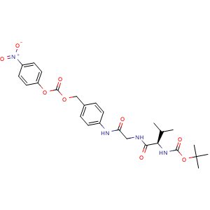 Chemical structure of (4-(2-[(2R)-2-{[(tert-butoxy)carbonyl]amino}-3-methylbutanamido]acetamido)phenyl)methyl 4-nitrophenyl carbonate , AChemBlock AD271840