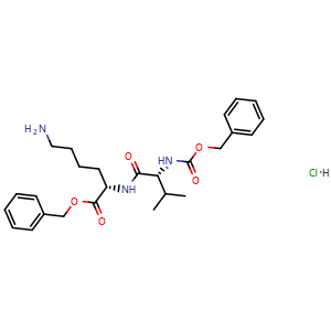 Chemical structure of benzyl (2S)-6-amino-2-[(2R)-2-{[(benzyloxy)carbonyl]amino}-3-methylbutanamido]hexanoate hydrochloride , AChemBlock AD271841