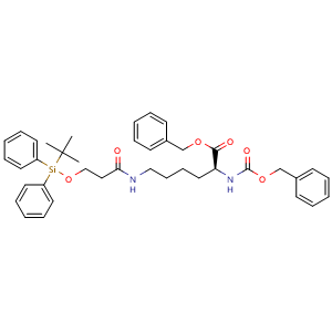 Chemical structure of benzyl (2S)-2-{[(benzyloxy)carbonyl]amino}-6-(3-[(tert-butyldiphenylsilyl)oxy]propanamido)hexanoate , AChemBlock AD271842