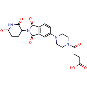 Chemical structure of 4-(4-(2-(2,6-dioxopiperidin-3-yl)-1,3-dioxoisoindolin-5-yl)piperazin-1-yl)-4-oxobutanoic acid , AChemBlock AD271848