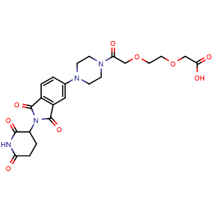 Chemical structure of 2-(2-(2-(4-(2-(2,6-dioxopiperidin-3-yl)-1,3-dioxoisoindolin-5-yl)piperazin-1-yl)-2-oxoethoxy)ethoxy)acetic acid , AChemBlock AD271850