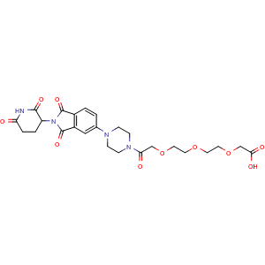 Chemical structure of 2-(2-(2-(2-(4-(2-(2,6-dioxopiperidin-3-yl)-1,3-dioxoisoindolin-5-yl)piperazin-1-yl)-2-oxoethoxy)ethoxy)ethoxy)acetic acid , AChemBlock AD271852