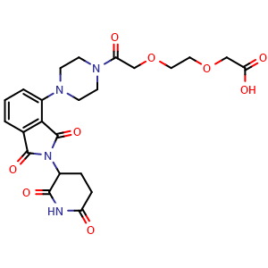 Chemical structure of 2-(2-(2-(4-(2-(2,6-dioxopiperidin-3-yl)-1,3-dioxoisoindolin-4-yl)piperazin-1-yl)-2-oxoethoxy)ethoxy)acetic acid , AChemBlock AD271853