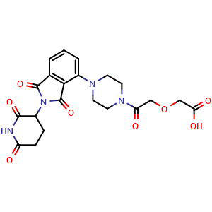 Chemical structure of 2-(2-(4-(2-(2,6-dioxopiperidin-3-yl)-1,3-dioxoisoindolin-4-yl)piperazin-1-yl)-2-oxoethoxy)acetic acid , AChemBlock AD271854