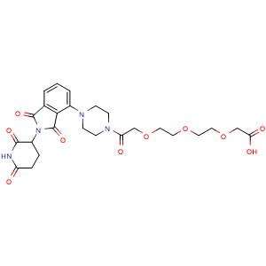 Chemical structure of 2-(2-(2-(2-(4-(2-(2,6-dioxopiperidin-3-yl)-1,3-dioxoisoindolin-4-yl)piperazin-1-yl)-2-oxoethoxy)ethoxy)ethoxy)acetic acid , AChemBlock AD271855