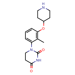 Chemical structure of 1-(2-methyl-3-(piperidin-4-yloxy)phenyl)dihydropyrimidine-2,4(1H,3H)-dione , AChemBlock AD271859