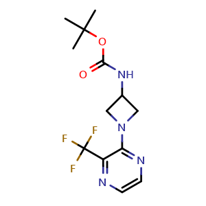 Chemical structure of tert-butyl (1-(3-(trifluoromethyl)pyrazin-2-yl)azetidin-3-yl)carbamate , AChemBlock AD271865
