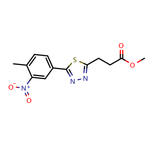 Chemical structure of methyl 3-(5-(4-methyl-3-nitrophenyl)-1,3,4-thiadiazol-2-yl)propanoate , AChemBlock AD271873