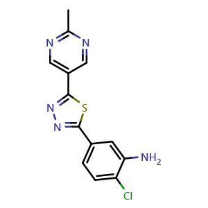 Chemical structure of 2-chloro-5-(5-(2-methylpyrimidin-5-yl)-1,3,4-thiadiazol-2-yl)aniline , AChemBlock AD271883