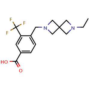 Chemical structure of 4-[(6-ethyl-2,6-diazaspiro[3.3]heptan-2-yl)methyl]-3-(trifluoromethyl)benzoic acid , AChemBlock AD271897