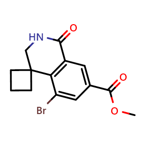 Chemical structure of methyl 5'-bromo-1'-oxo-2',3'-dihydro-1'H-spiro[cyclobutane-1,4'-isoquinoline]-7'-carboxylate , AChemBlock AD271908