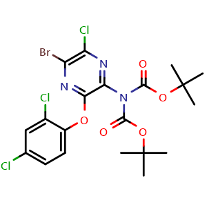 Chemical structure of tert-butyl N-(5-bromo-6-chloro-3-(2,4-dichlorophenoxy)pyrazin-2-yl)-N-[(tert-butoxy)carbonyl]carbamate , AChemBlock AD271911