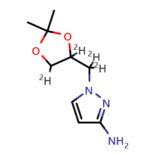 Chemical structure of 1-((2,2-dimethyl-1,3-dioxolan-4-yl-4,5-d2)methyl-d2)-1H-pyrazol-3-amine , AChemBlock AD271917