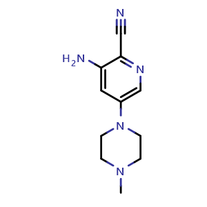 Chemical structure of 3-amino-5-(4-methylpiperazin-1-yl)picolinonitrile , AChemBlock AD271920