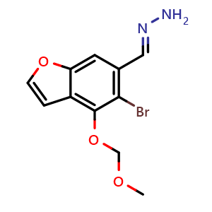 Chemical structure of (E)-((5-bromo-4-(methoxymethoxy)benzofuran-6-yl)methylene)hydrazine , AChemBlock AD271930
