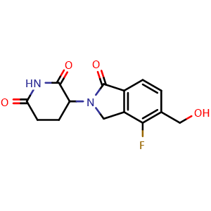 Chemical structure of 3-(4-fluoro-5-(hydroxymethyl)-1-oxoisoindolin-2-yl)piperidine-2,6-dione , AChemBlock AD271938