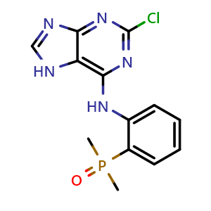 Chemical structure of 2-chloro-N-(2-(dimethylphosphoryl)phenyl)-7H-purin-6-amine , AChemBlock AD271946