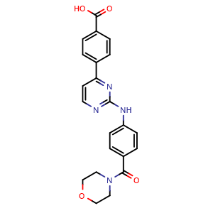 Chemical structure of 4-(2-((4-(morpholine-4-carbonyl)phenyl)amino)pyrimidin-4-yl)benzoic acid , AChemBlock AD271956