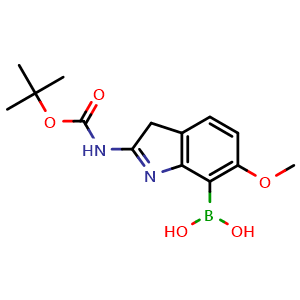 Chemical structure of (2-((tert-Butoxycarbonyl)amino)-6-methoxy-3H-indol-7-yl)boronic acid , AChemBlock AD271959