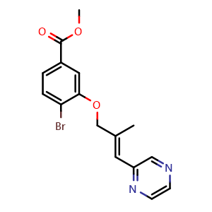 Chemical structure of methyl (E)-4-bromo-3-((2-methyl-3-(pyrazin-2-yl)allyl)oxy)benzoate , AChemBlock AD271969