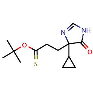 Chemical structure of O-(tert-Butyl) 3-(4-cyclopropyl-5-oxo-4,5-dihydro-1H-imidazol-4-yl)propanethioate , AChemBlock AD271972