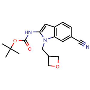 Chemical structure of tert-Butyl N-(6-cyano-1-[(oxetan-3-yl)methyl]-1H-indol-2-yl)carbamate , AChemBlock AD271974