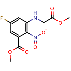 Chemical structure of Methyl 5-fluoro-3-[(2-methoxy-2-oxoethyl)amino]-2-nitrobenzoate , AChemBlock AD271977