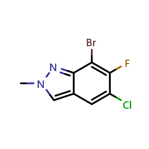 Chemical structure of 7-Bromo-5-chloro-6-fluoro-2-methyl-2H-indazole , AChemBlock AD271980