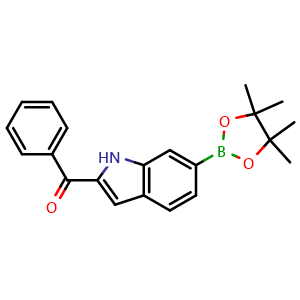 Chemical structure of 2-benzoyl-6-(tetramethyl-1,3,2-dioxaborolan-2-yl)-1H-indole , AChemBlock AD271984