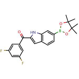Chemical structure of 2-(3,5-difluorobenzoyl)-6-(tetramethyl-1,3,2-dioxaborolan-2-yl)-1H-indole , AChemBlock AD271986
