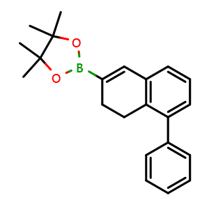 Chemical structure of 4,4,5,5-tetramethyl-2-(5-phenyl-3,4-dihydronaphthalen-2-yl)-1,3,2-dioxaborolane , AChemBlock AD271989