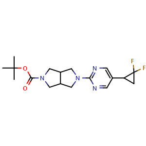 Chemical structure of tert-butyl 5-(5-(2,2-difluorocyclopropyl)pyrimidin-2-yl)hexahydropyrrolo[3,4-c]pyrrole-2(1H)-carboxylate , AChemBlock AD272004