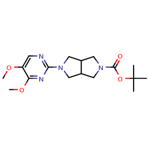 Chemical structure of tert-butyl 5-(4,5-dimethoxypyrimidin-2-yl)hexahydropyrrolo[3,4-c]pyrrole-2(1H)-carboxylate , AChemBlock AD272006