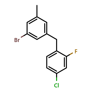 Chemical structure of 1-(3-bromo-5-methylbenzyl)-4-chloro-2-fluorobenzene , AChemBlock AD272014