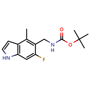 Chemical structure of tert-butyl N-[(6-fluoro-4-methyl-1H-indol-5-yl)methyl]carbamate , AChemBlock AD272016
