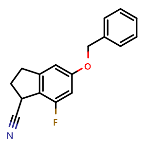 Chemical structure of 5-(benzyloxy)-7-fluoro-2,3-dihydro-1H-indene-1-carbonitrile , AChemBlock AD272024