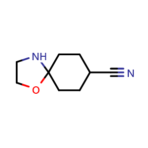 Chemical structure of 1-oxa-4-azaspiro[4.5]decane-8-carbonitrile , AChemBlock AD272029