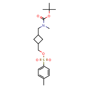 Chemical structure of (3-(((tert-Butoxycarbonyl)(methyl)amino)methyl)cyclobutyl)methyl 4-methylbenzenesulfonate , AChemBlock AD272033