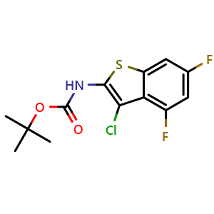 Chemical structure of tert-Butyl N-(3-chloro-4,6-difluoro-1-benzothiophen-2-yl)carbamate , AChemBlock AD272038