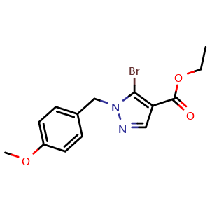 Chemical structure of Ethyl 5-bromo-1-(4-methoxybenzyl)-1H-pyrazole-4-carboxylate , AChemBlock AD272041