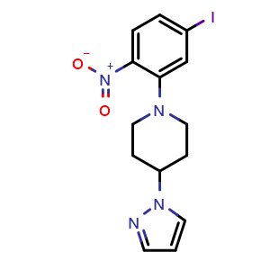 Chemical structure of 1-(5-iodo-2-nitrophenyl)-4-(1H-pyrazol-1-yl)piperidine , AChemBlock AD272047