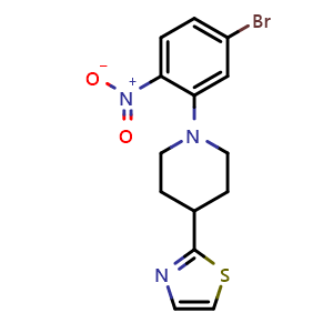 Chemical structure of 2-(1-(5-bromo-2-nitrophenyl)piperidin-4-yl)thiazole , AChemBlock AD272052