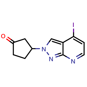 Chemical structure of 3-(4-iodo-2H-pyrazolo[3,4-b]pyridin-2-yl)cyclopentan-1-one , AChemBlock AD272060
