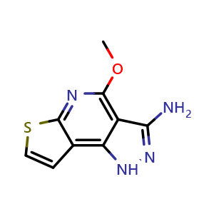 Chemical structure of 4-methoxy-1H-pyrazolo[3,4-d]thieno[2,3-b]pyridin-3-amine , AChemBlock AD272067