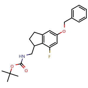 Chemical structure of tert-butyl ((5-(benzyloxy)-7-fluoro-2,3-dihydro-1H-inden-1-yl)methyl)carbamate , AChemBlock AD272069